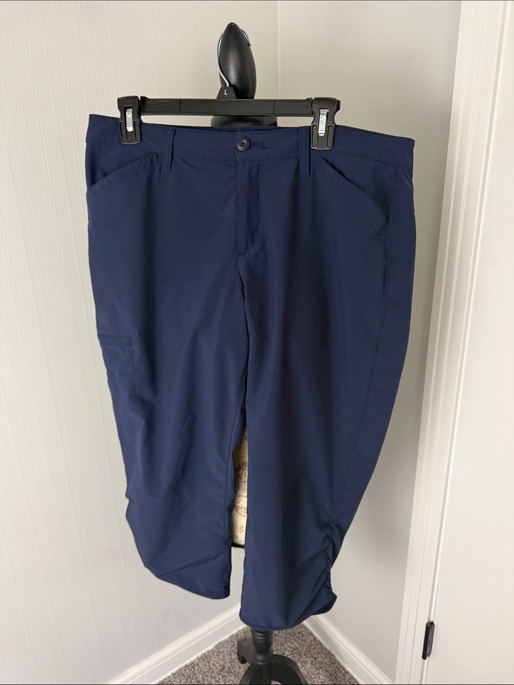 Eddie Bauer Cropped Pants Women's 12 Blue Performance Ruched Lightweight Hiking